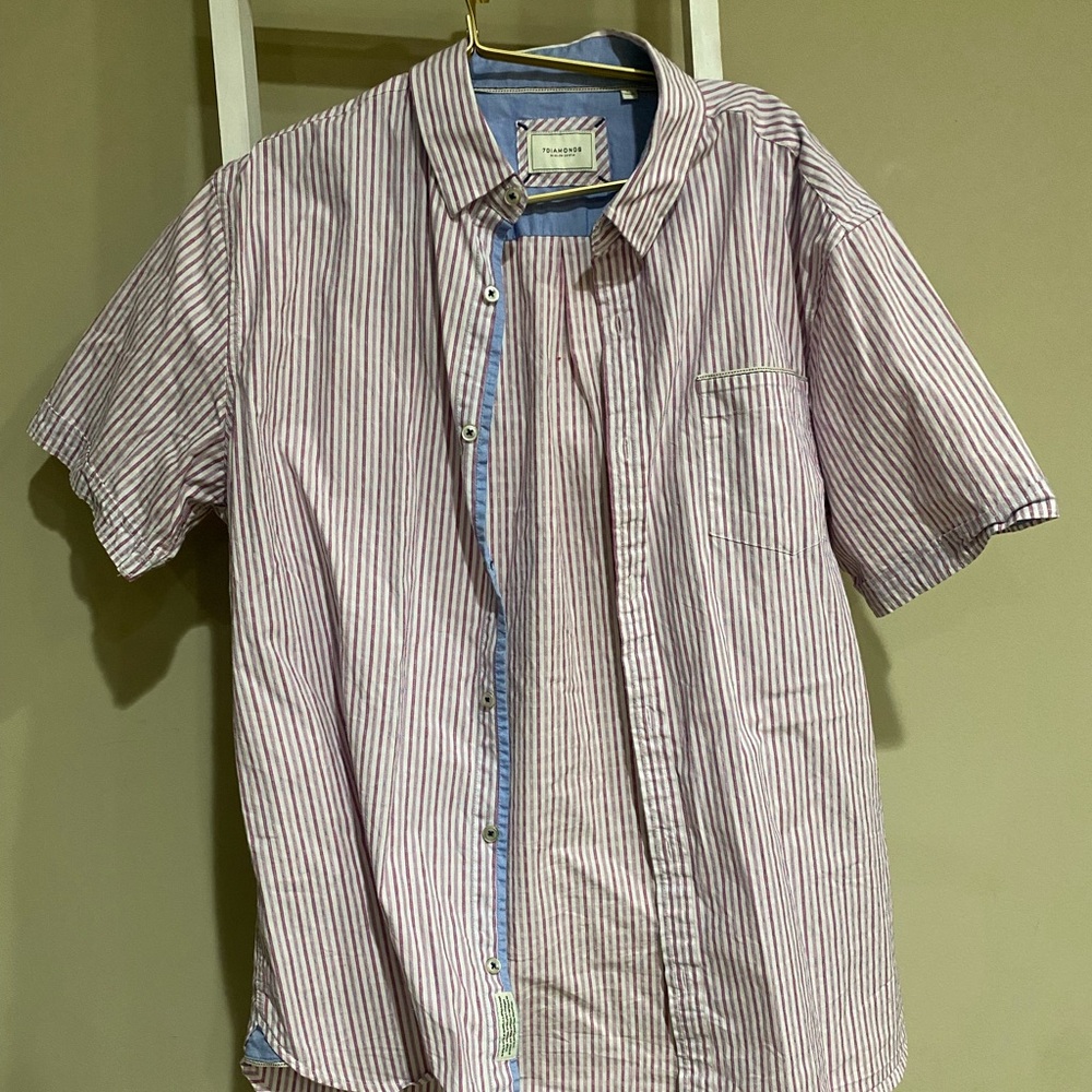 7 Diamonds Blue and Pink Striped Collar Shirt